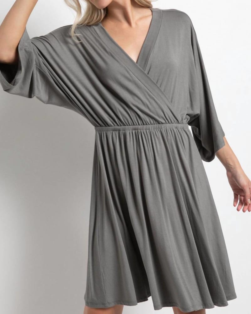 Front of a model wearing a size Large Comfortable Elegance Dress in Army in Army by Cherish. | dia_product_style_image_id:335078